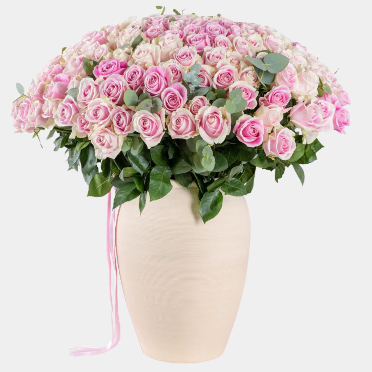 200 Luxury Pink Roses Vase