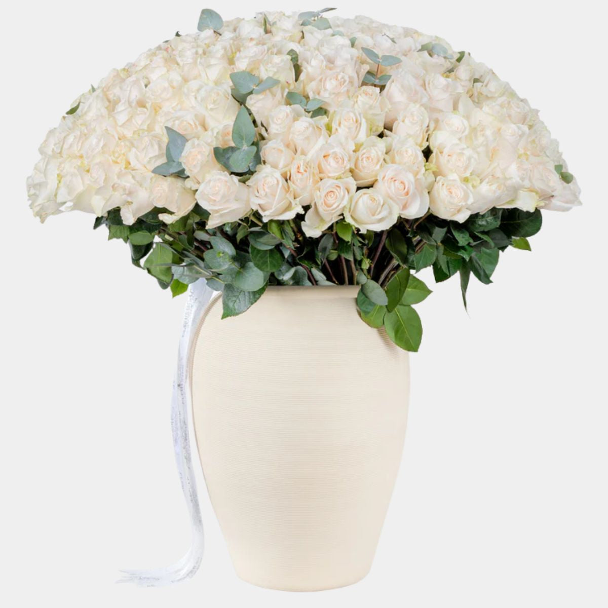 مزهرية فاخرة تضم 200 وردة بيضاء