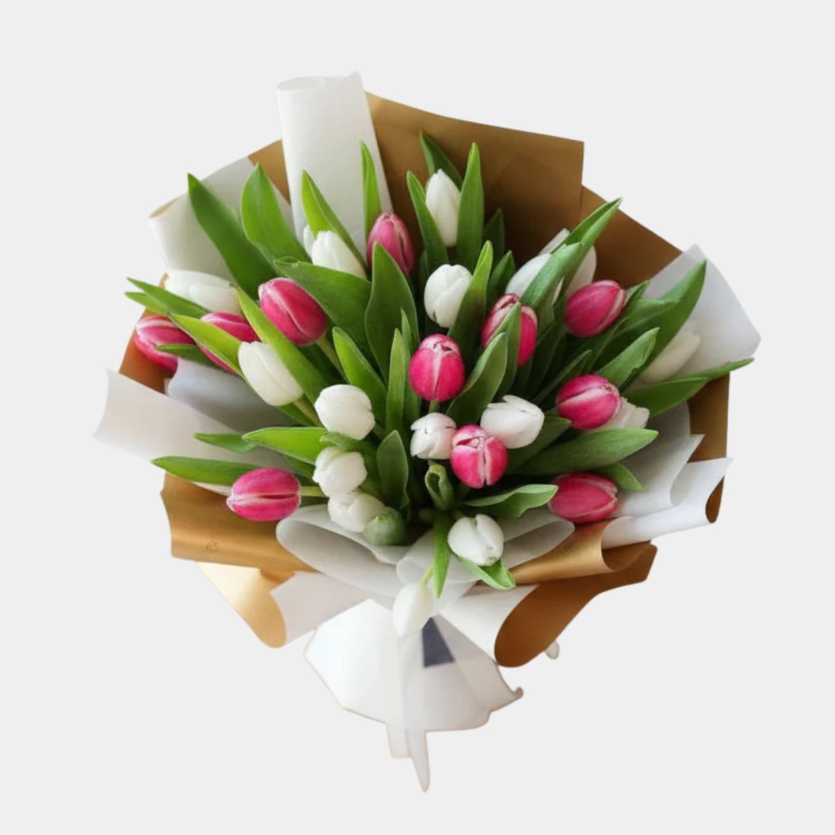 20 White & Pink Tulips Hand Bouquet