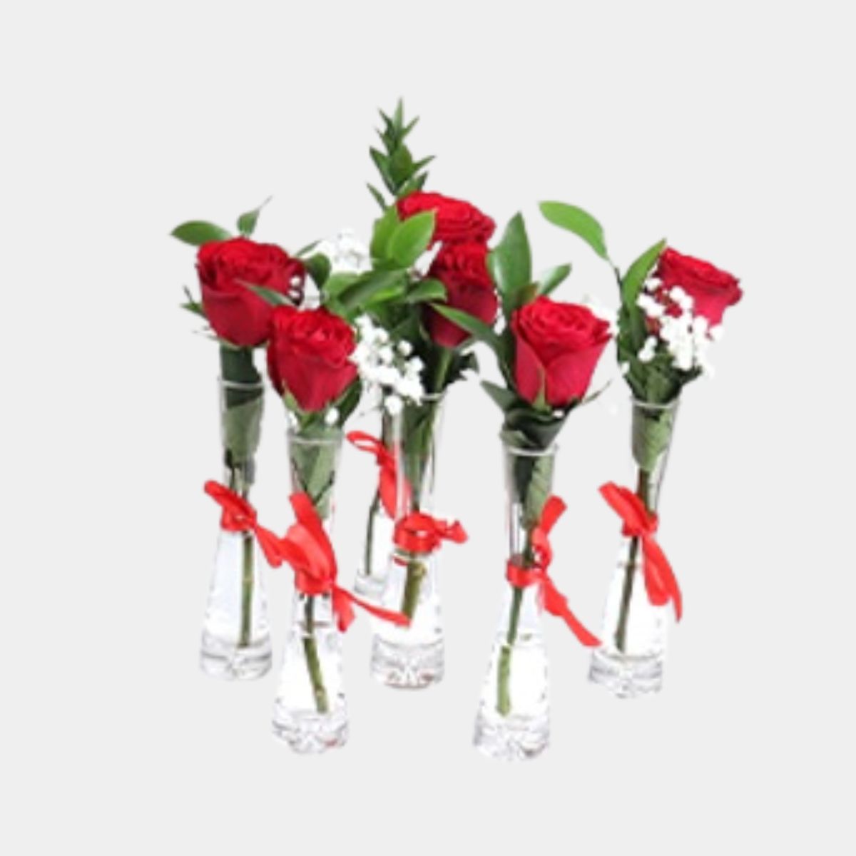 6 Single Roses Vase With Greens