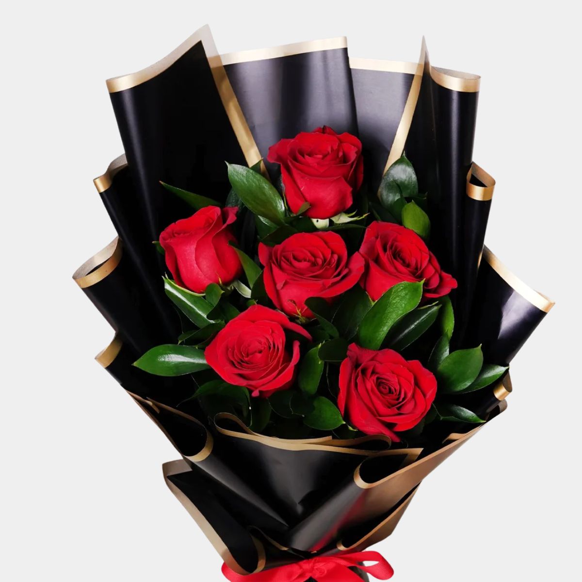 Red Rose Bouquet Black Wrapping with Cake Combo