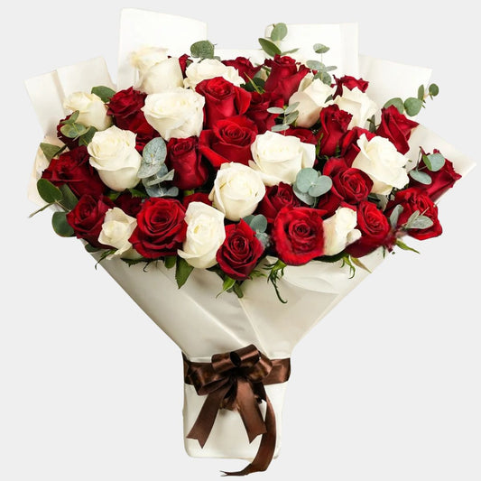 Charming Red & White Roses Bouquet