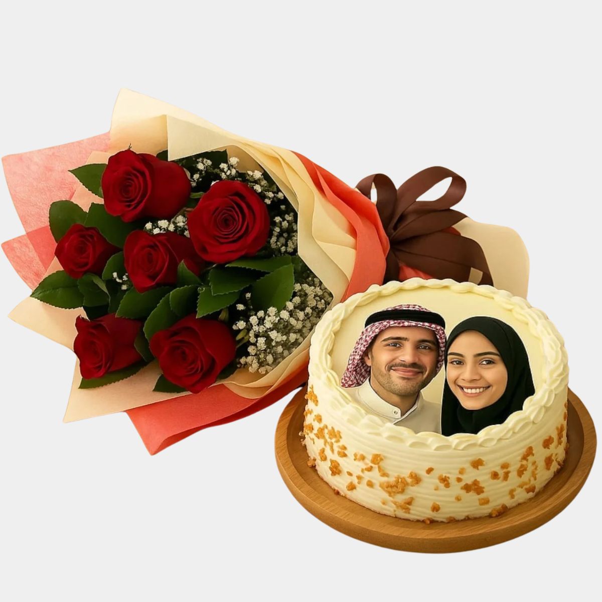 Sweet Moments Combo – Red Roses & Personalized Photo Cake