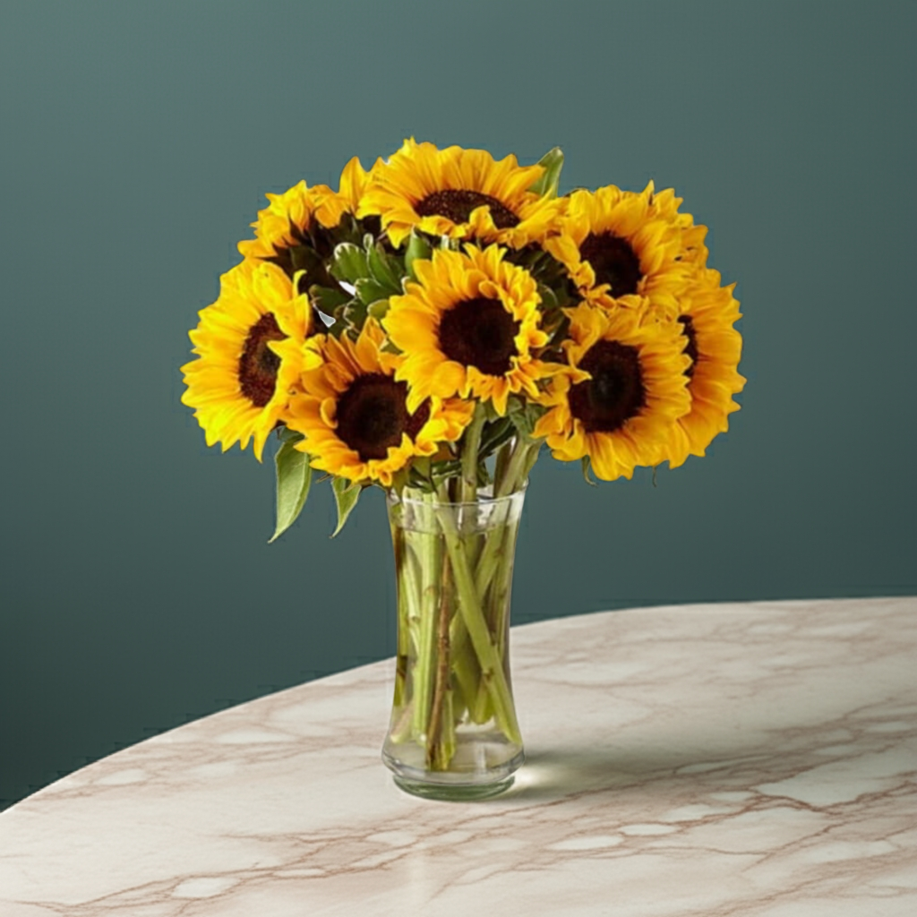 10 Fresh Sunflowers in a Vase