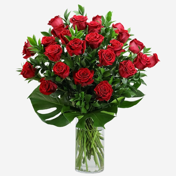 24 Red Roses with Modern Foliage
