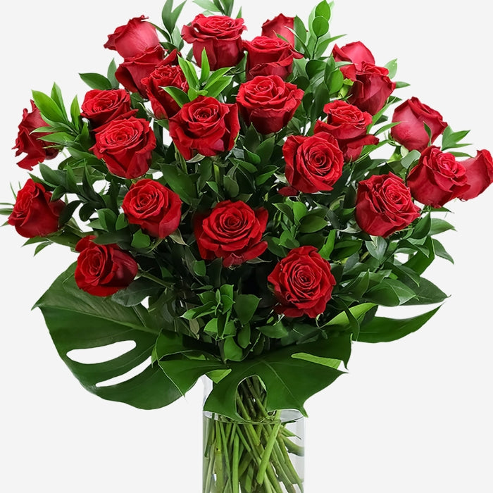 24 Red Roses with Modern Foliage