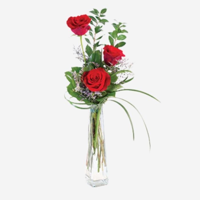 3 Red Roses in a Vase
