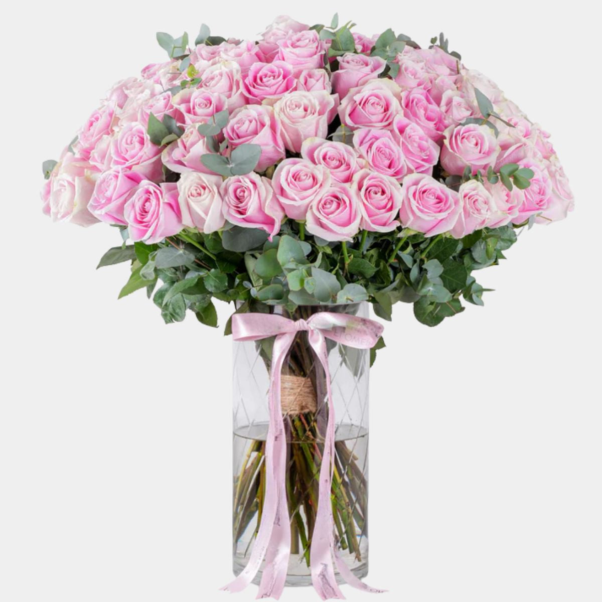 100 Luxury Pink Roses Vase