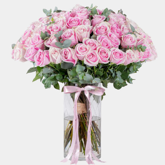 100 Luxury Pink Roses Vase