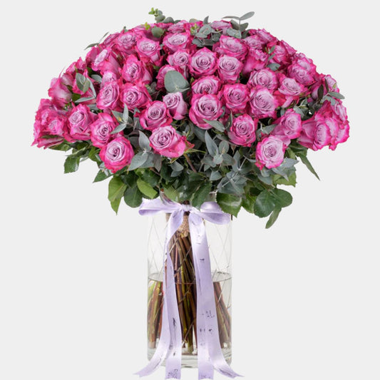 100 Luxury Purple Roses Vase