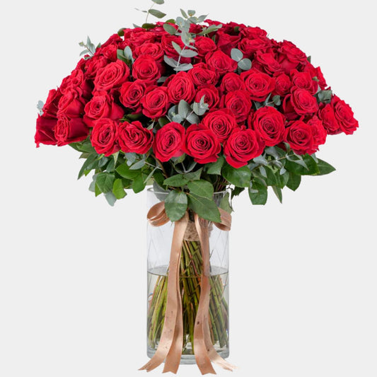 100 Luxury Red Roses Vase