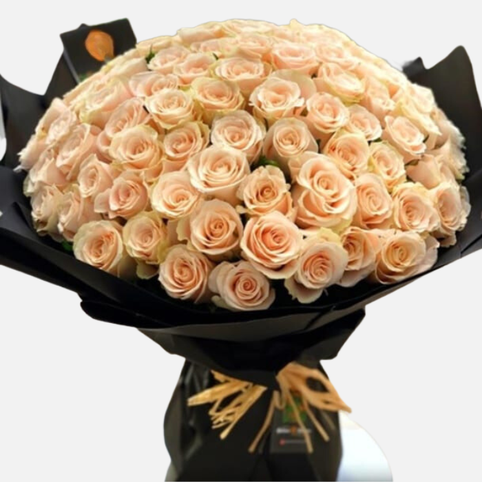 100 Luxury Peach Roses Bouquet | FloraKuwait.com