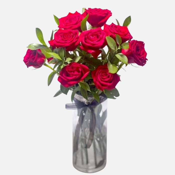 10 Roses in Vase