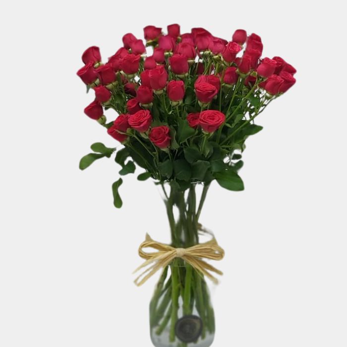 10 Stems Red Baby Roses in a Glass Vase