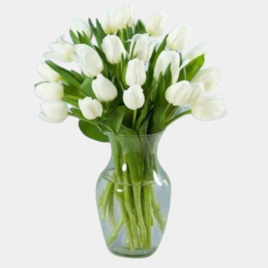 10 White Tulips in a Vase