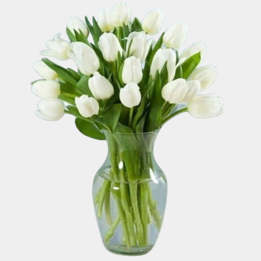 20 White Tulips in a Vase