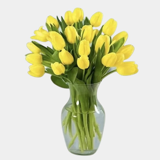 10 Yellow Tulips in a Vase