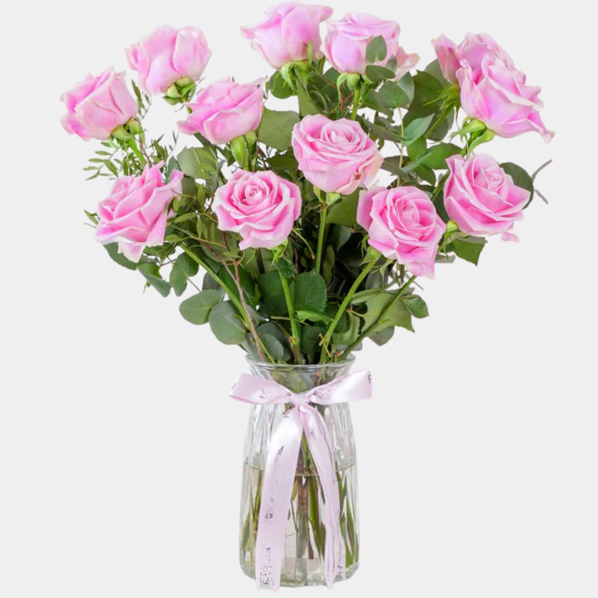 12 Pink Roses Vase
