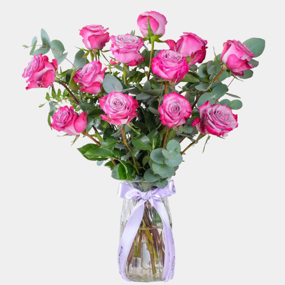 12 Purple Roses Vase