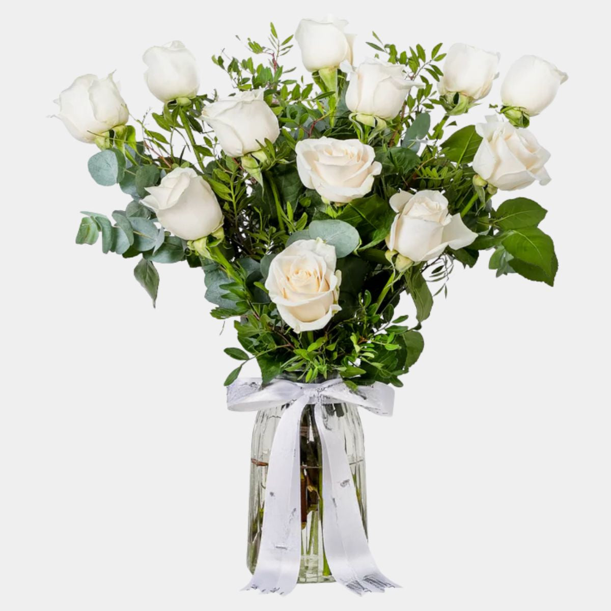 12 White Roses Vase