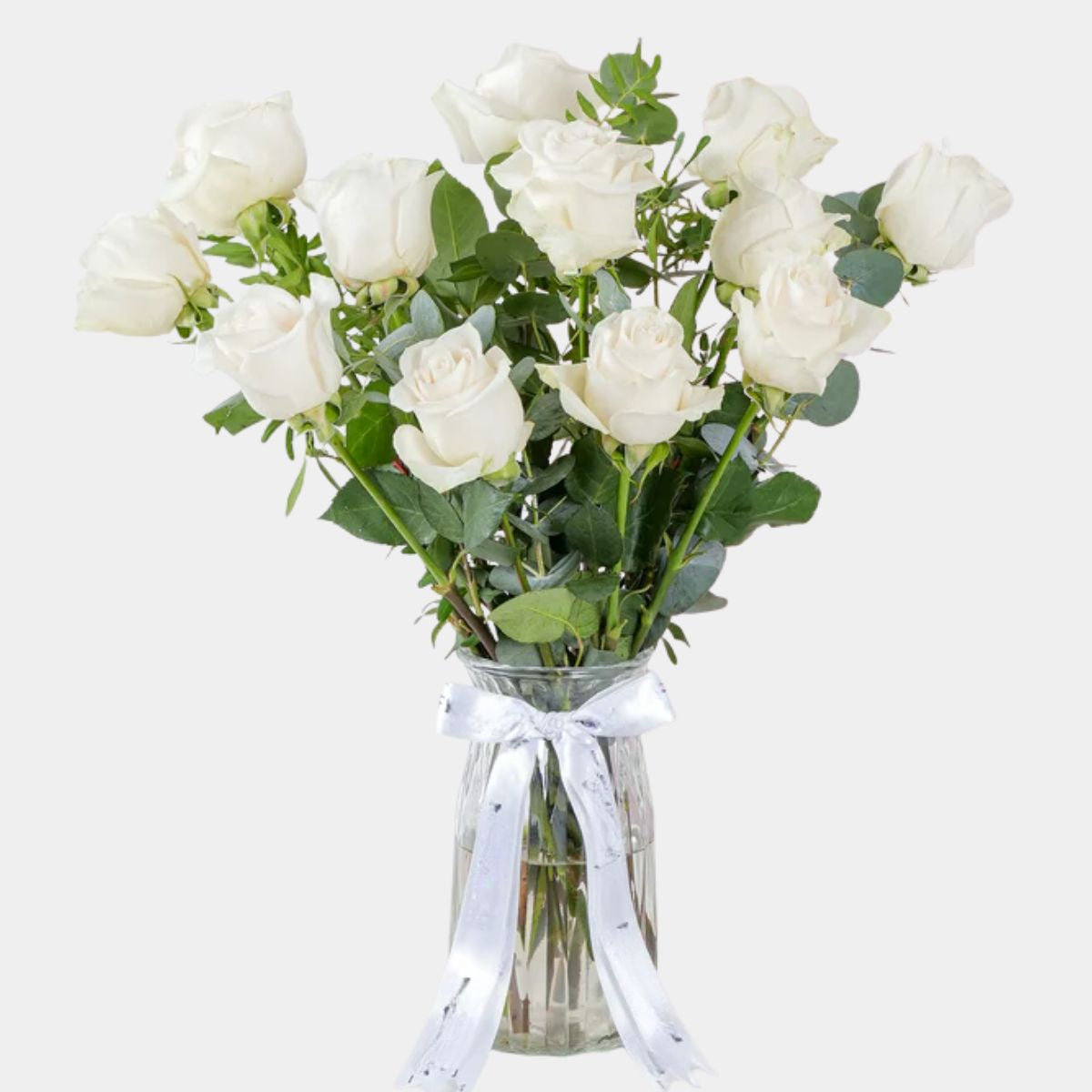 12 White Roses Vase