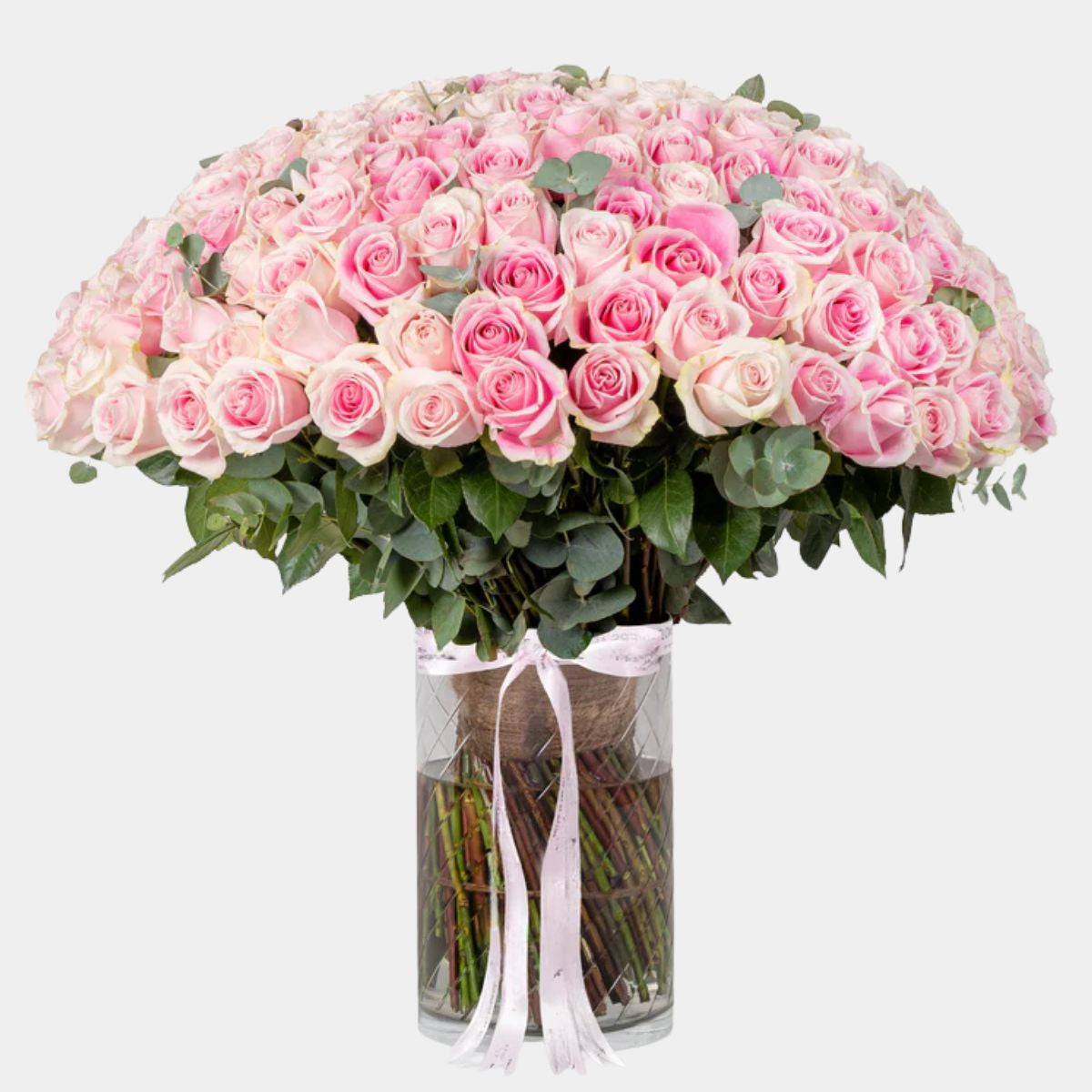150 Luxury Pink Roses Vase