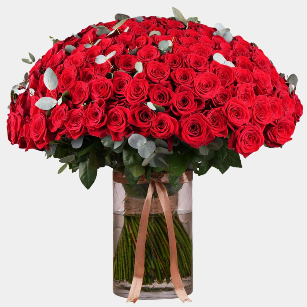 150 Luxury Red Roses Vase