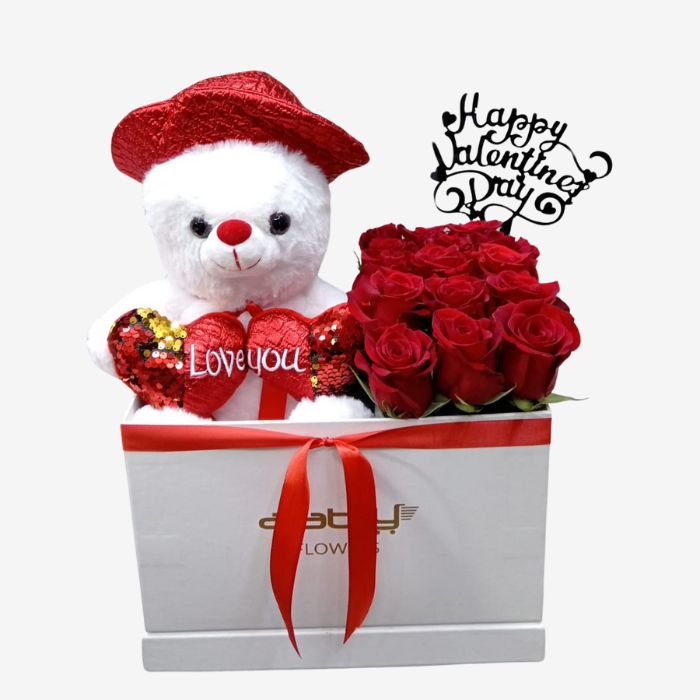 15 Red Roses with Teddy