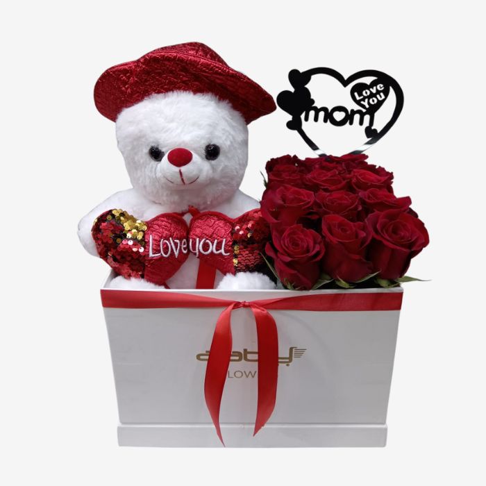 15 Red Roses with Teddy