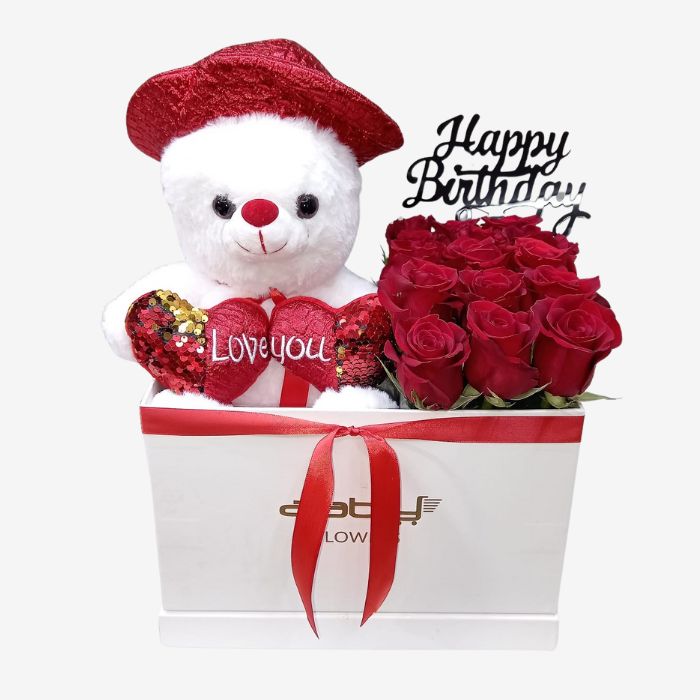 15 Red Roses with Teddy