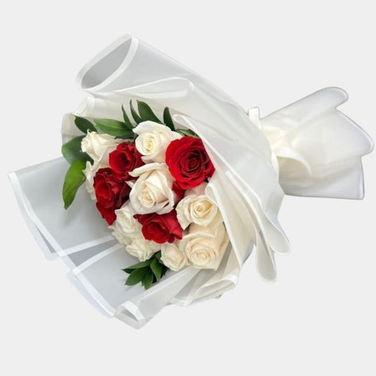 15 Red and White Roses Bouquet