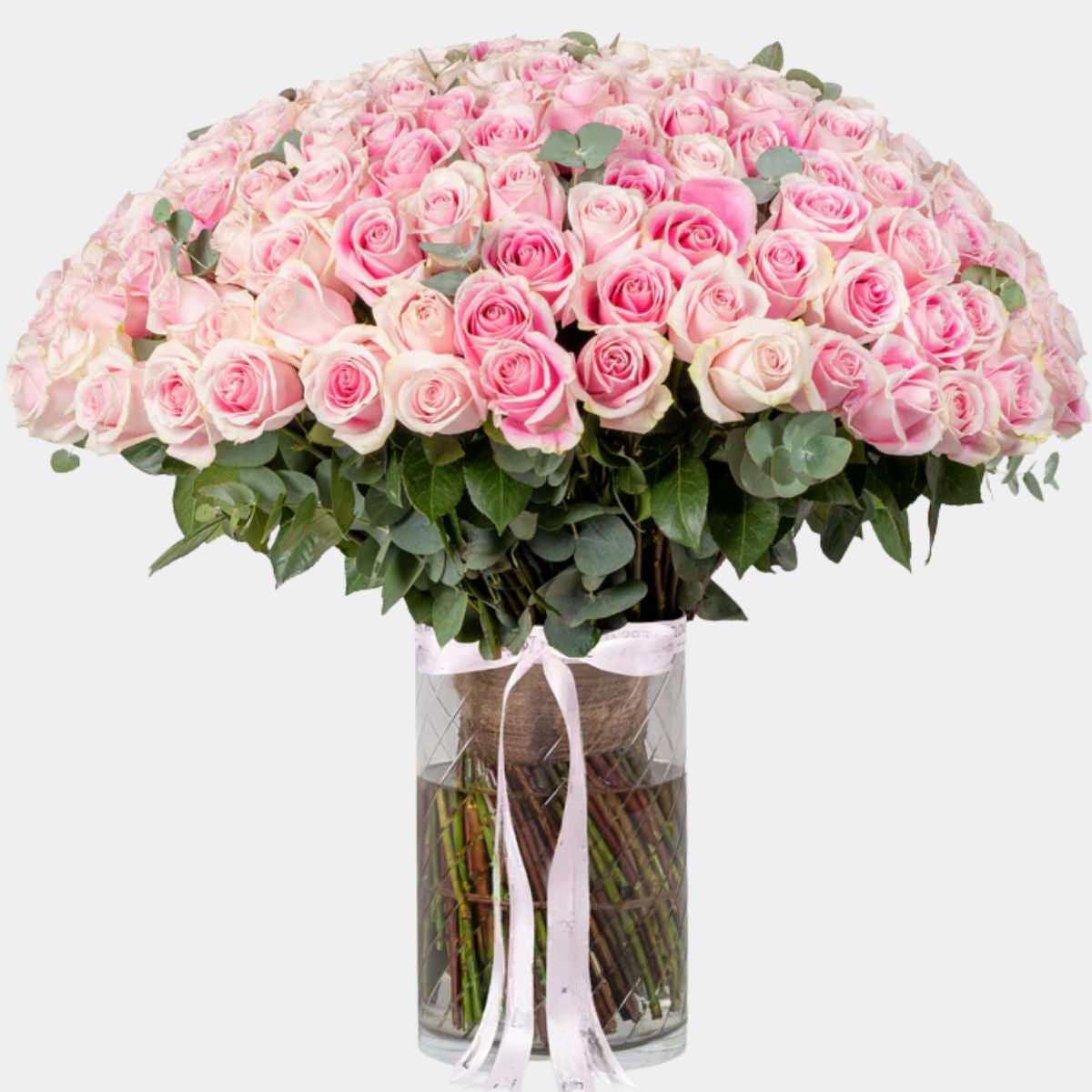 200 Luxury Pink Roses Vase