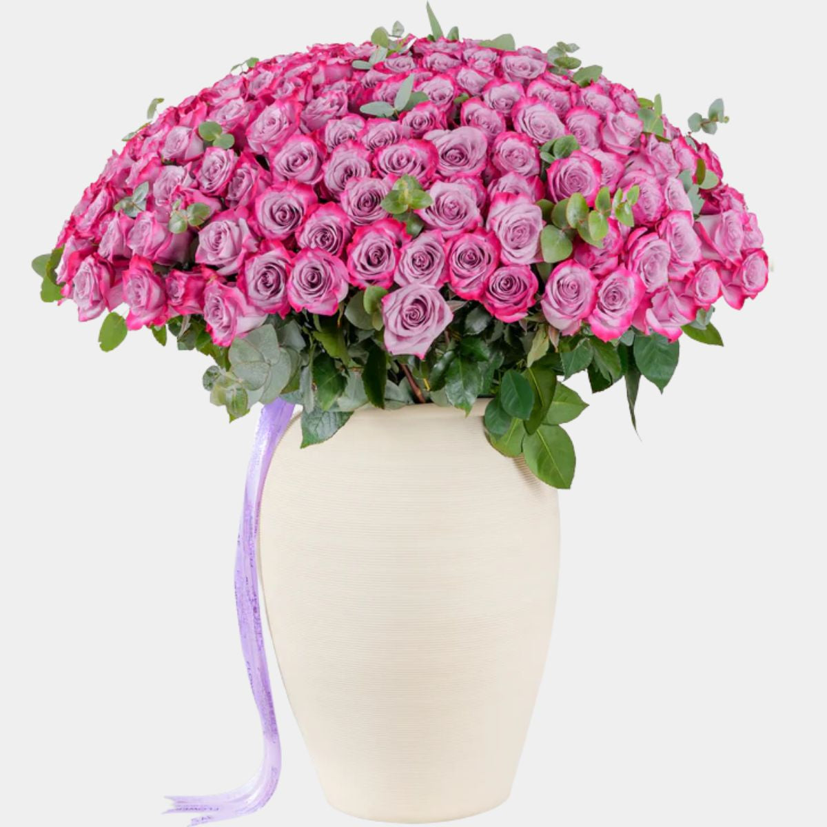 200 Luxury Purple Roses Vase