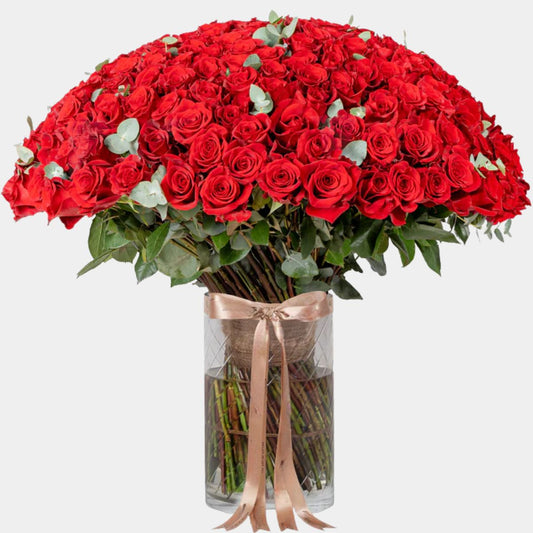 200 Luxury Red Roses Vase