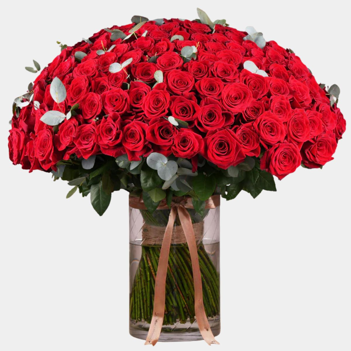 200 Luxury Red Roses Vase