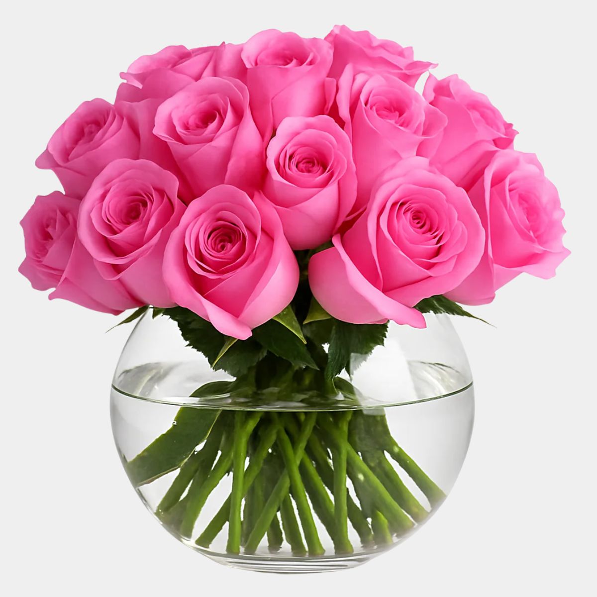 20 Fresh Pink Roses in Glass Bowl Vase