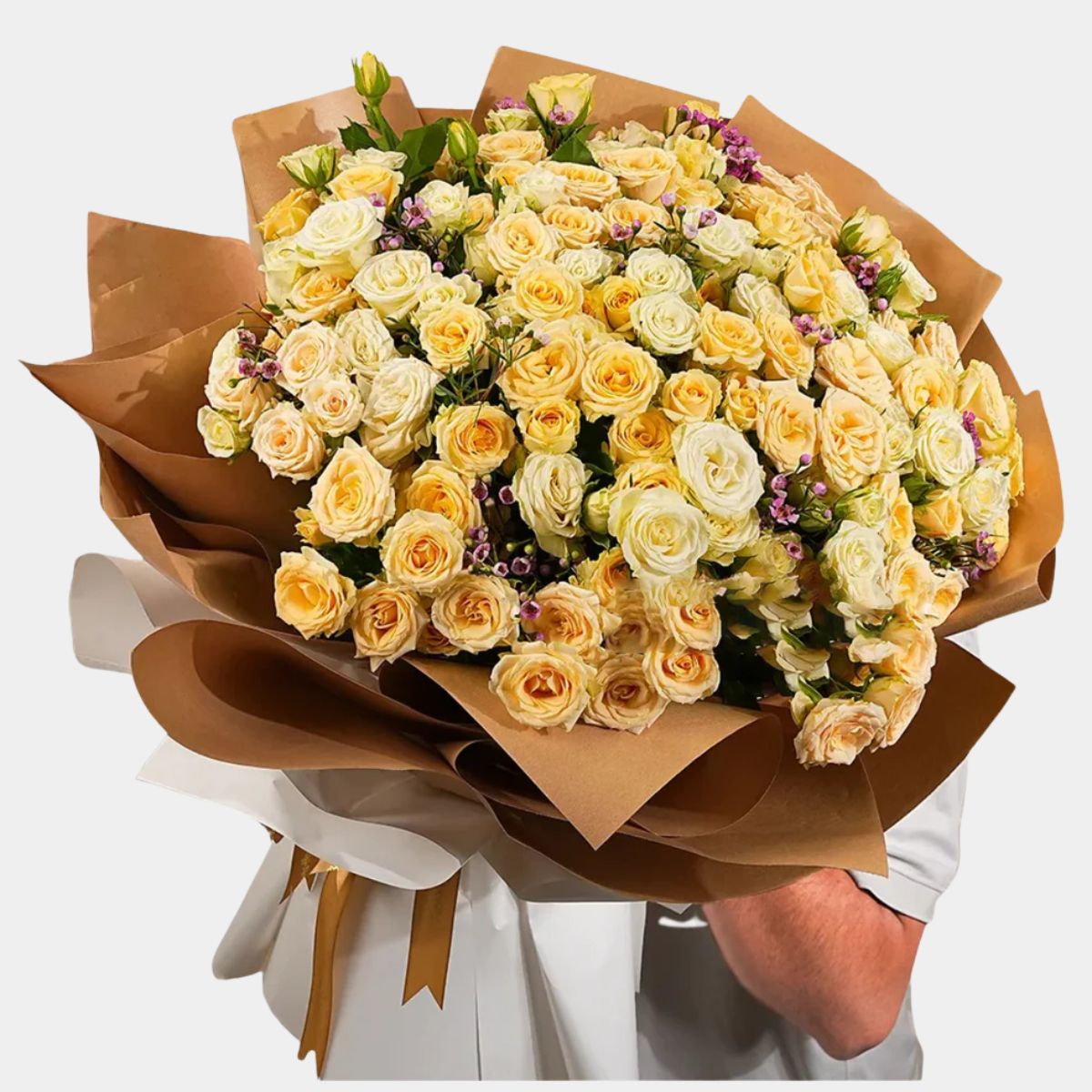 50 Peach & White Spray Roses Bouquet