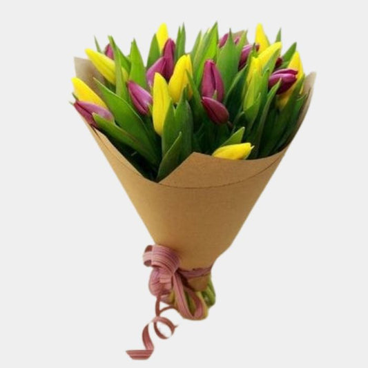 20 Purple and Yellow Tulips Bouquet