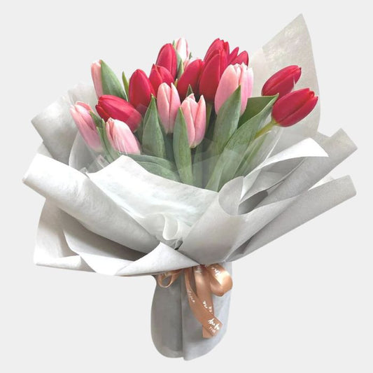 20 Red and Pink Tulips Bouquet