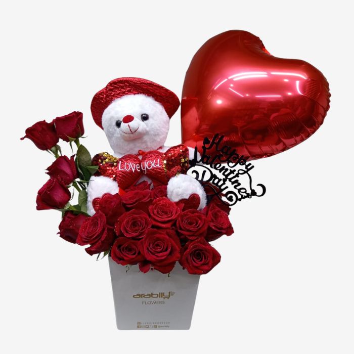 20 Roses with Teddy and Heart Balloon