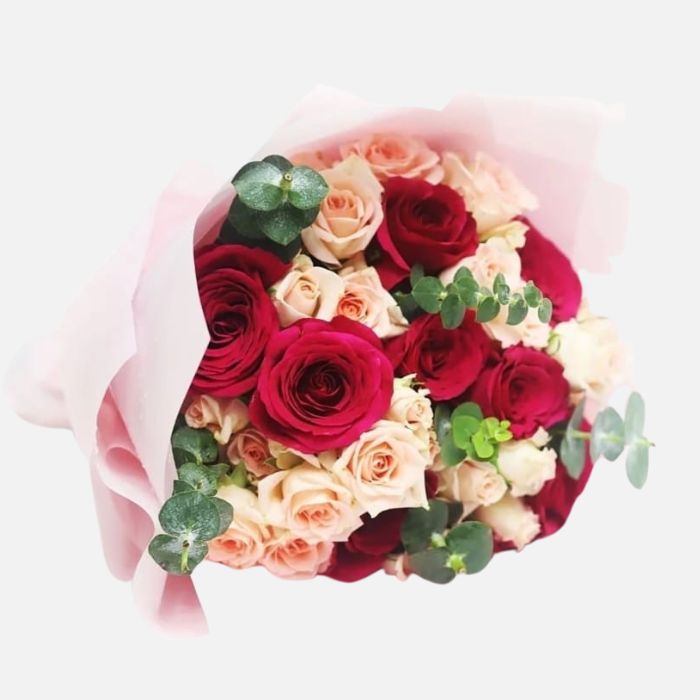 20 Stems Baby Roses and Red Roses Bouquet