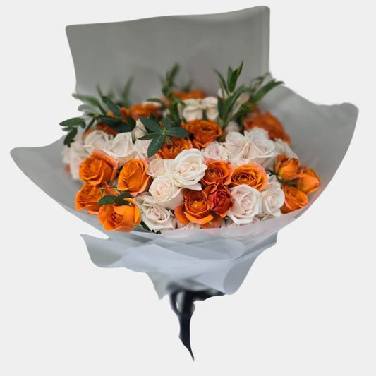 20 Stems Orange and White Baby Roses