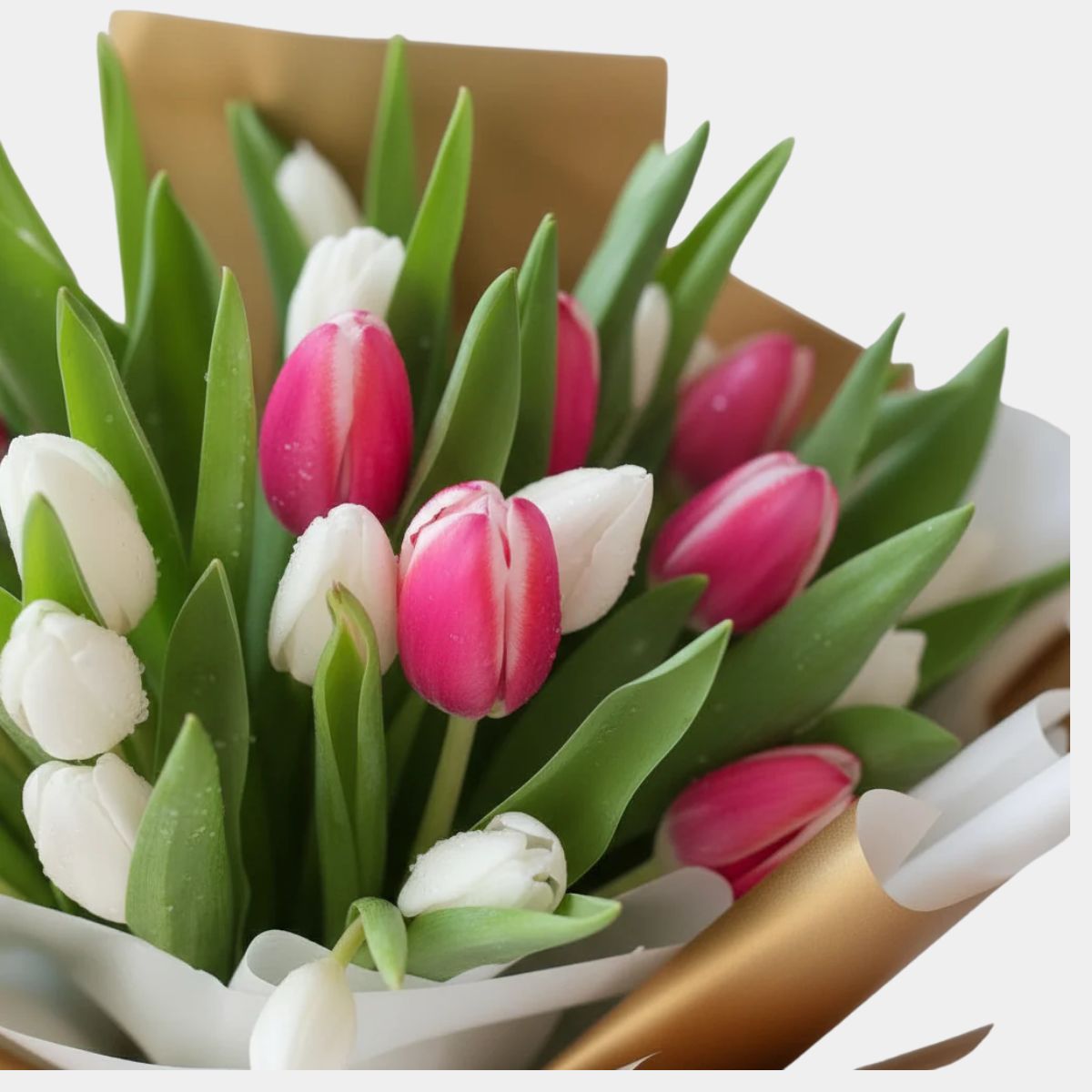 20 White & Pink Tulips Hand Bouquet