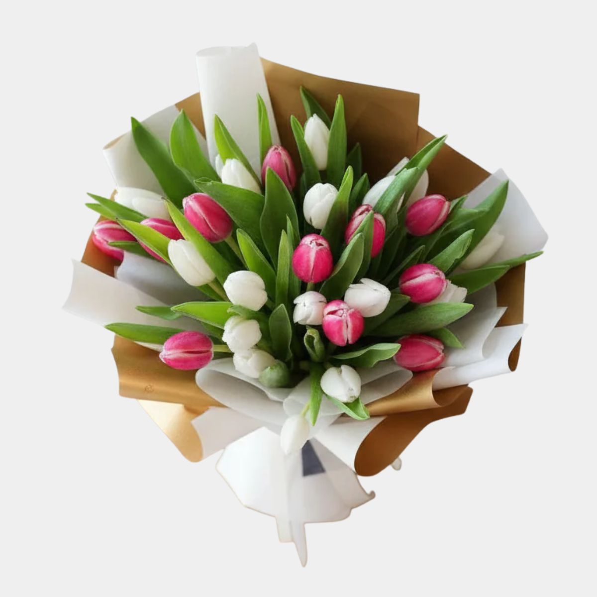 20 White & Pink Tulips Hand Bouquet