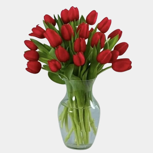 20 Red Tulips in a Vase