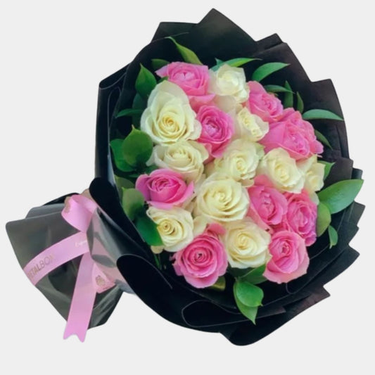 25 Pink and White Roses Bouquet