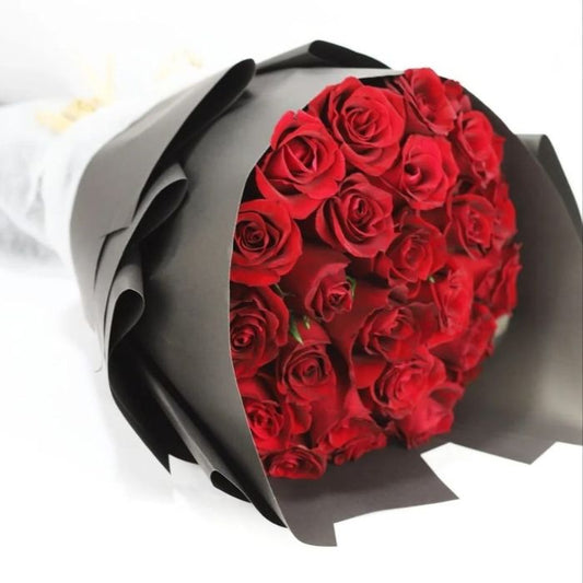 25 Red Roses with Black Wrapping