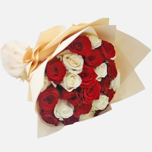 25 Red and White Roses