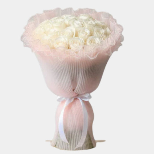 25 White Roses Pink Wrap