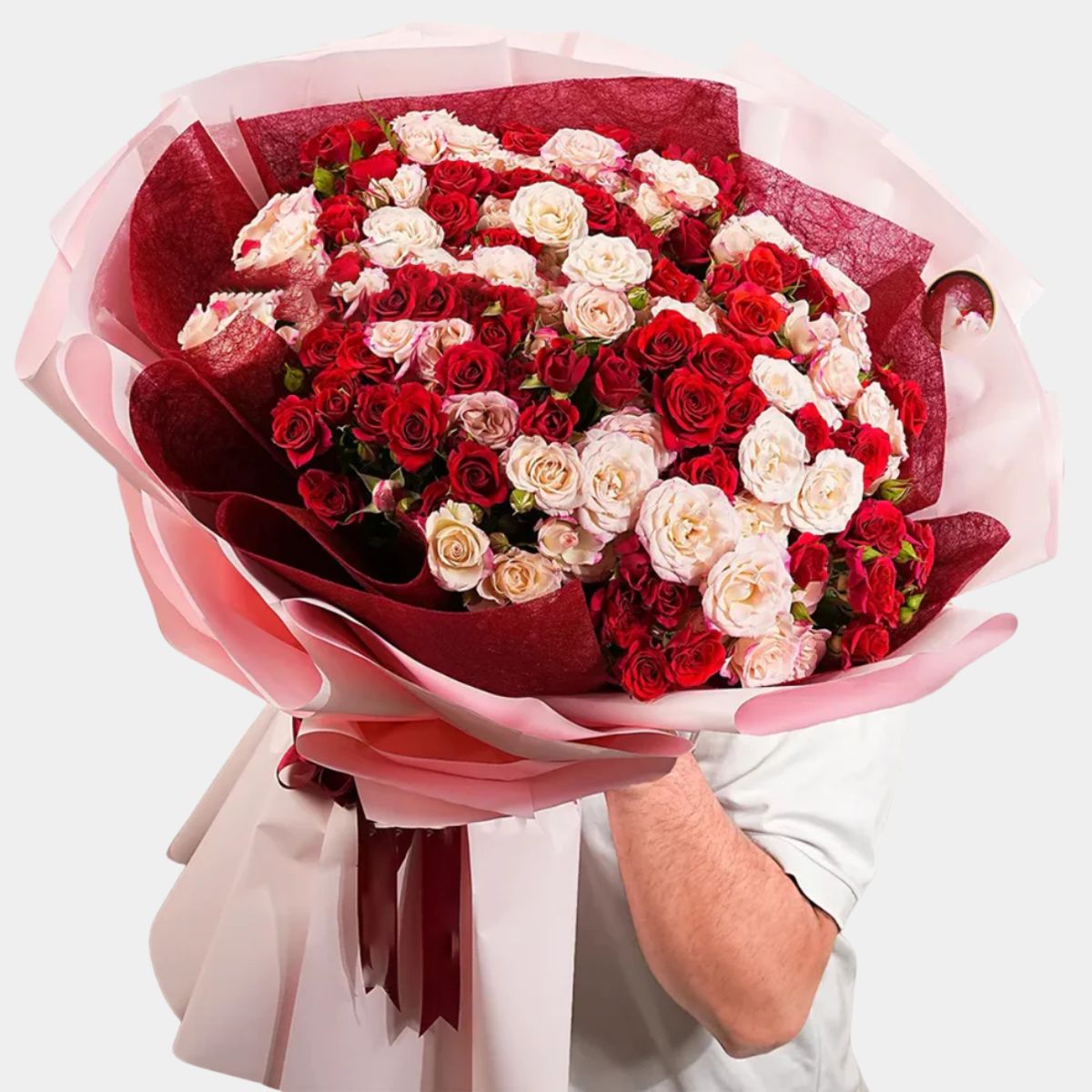 60 Romantic Red & Pink Spray Roses Bouquet
